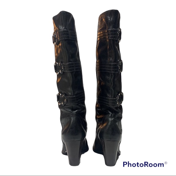 Frye Fiona Three Strap Black Leather Heeled Pull On Boots Sz 8M/7M - Picture 8 of 16